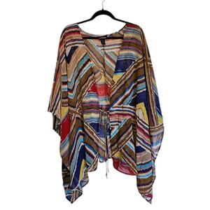 Lane Bryant Blouse Size 26/28 Multicolor Geometric Print V-Neck Drawstring Waist